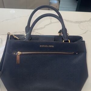 Michael Kors Authentic Navy Saffiano Leather Satchel with Gold Hardware